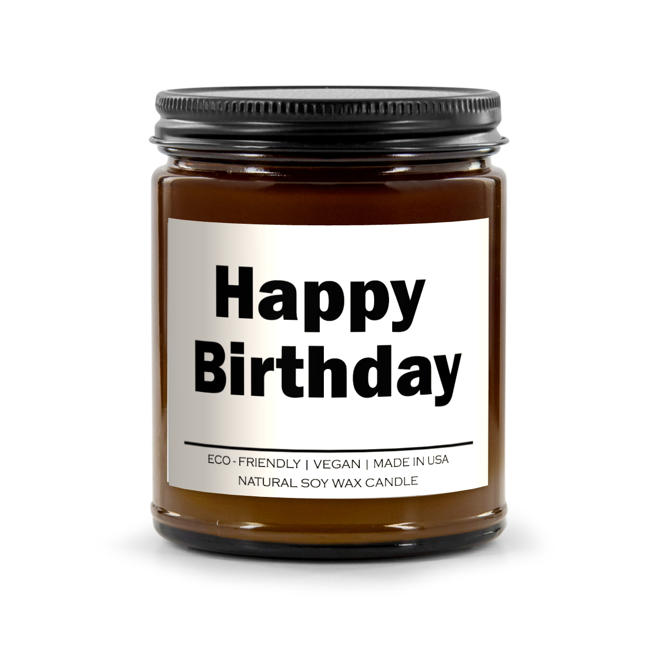Happy Birthday Candle in amber vessel with various scent options, showcasing a festive and elegant design.